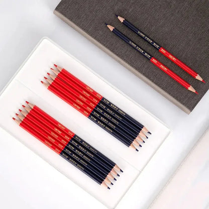 12pcs Double Head Wooden Colored Pencils HB Soft Lead Red&Blue for Hand Builders Joiners Marking Tool