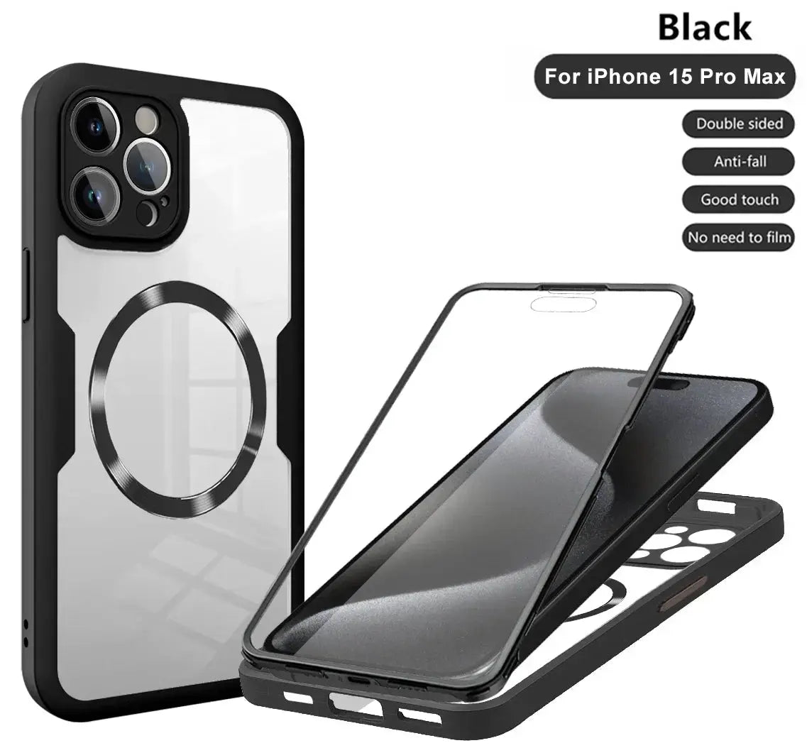 Magnetic For Magsafe 360 Full Body Front+Back Clear Case For iPhone 16 15 11 12 13 14 Pro Max Silicone Bumper Shockproof Cover