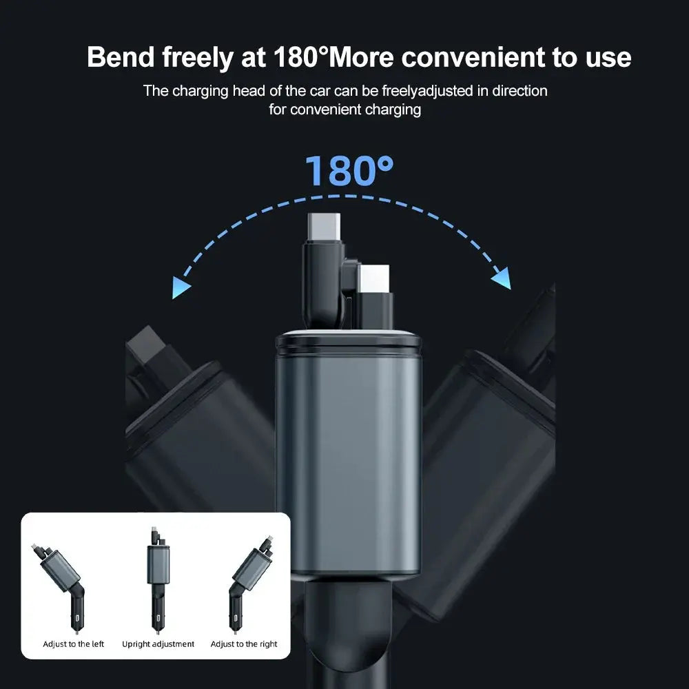 5-in-1 180W Car Fast Charger USB Type-C Power Adapter Retractable Phone Charger With Roof Starlight For IOS Android Phones