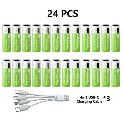 Pro 1.5V AAA 6800mAh Rechargeable Battery, Type-C Fast Charging Li-ion Batteries, 2000 Cycles LED Indicator with Cable
