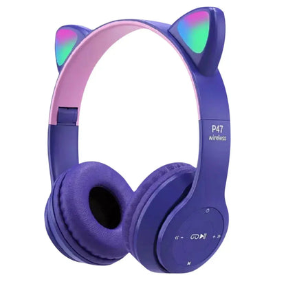 Cute Cat Ear Headphones with RGB LED Light Wireless Headset