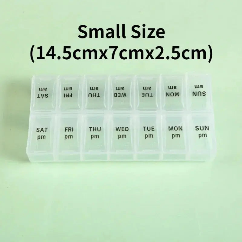 Portable Weekly Travel Pill Case 7 Days Organizer 14 Grids for Tablets Vitamins Medicine & Fish Oils Storage Container