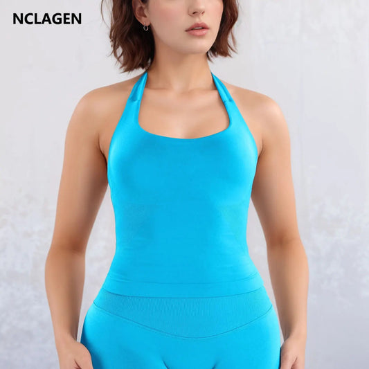 NCLAGEN Fitness Halter Top Woman Gym Clothes Removable Chest Pad Yoga Tank Push-up Sports Bra Workout Activewear Pilates vest shoporiz