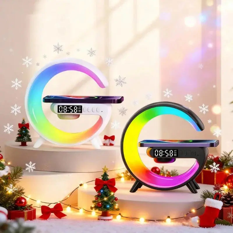 Multi-Functional (No Battery) Device Wireless Charger + Bluetooth Speaker RGB LED Alarm Clock Ambient Light For iPhone 12-17 Shoporiz