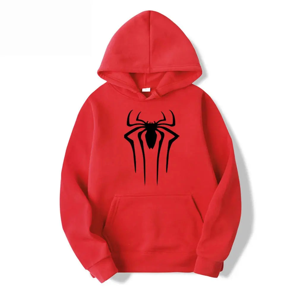 Men's Casual Hoodie Sweatshirt Solid Color Printed Spider Design Fashion Top for Men And Women Autumn Winter Thick Knit Hooded