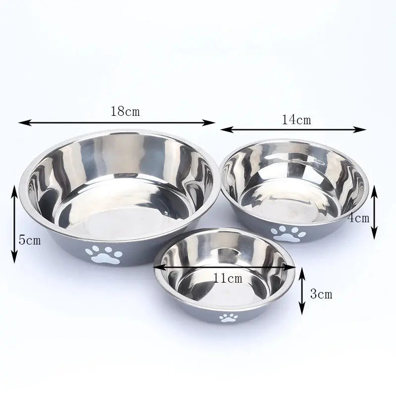 Stainless steel dog basin paw print pet supplies cat bowl dog bowl silicone anti-slip design pet drinking water feeding bowl