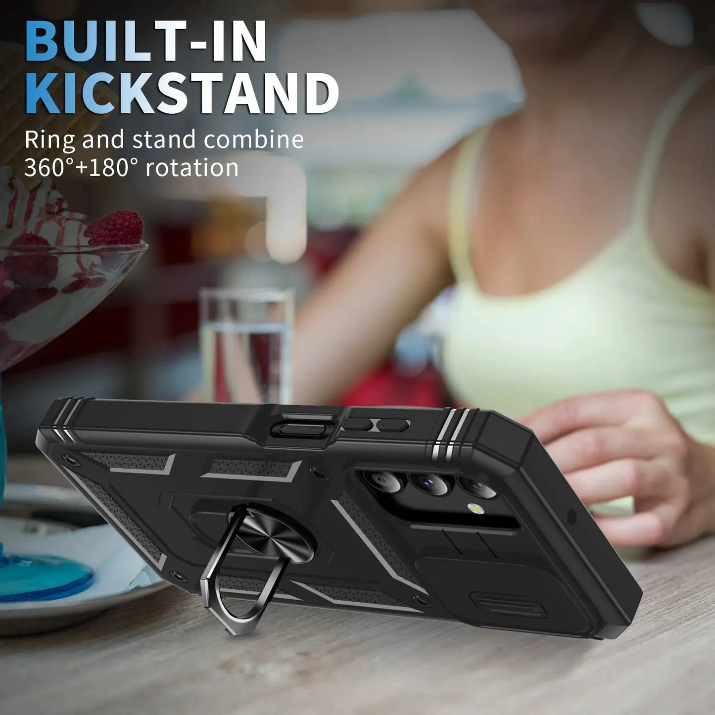 Case For Galaxy A16 A17 A15 A14 A56 A36 A26 A06 A35 A55 A25 A35 A54 A53 Camera Slide Armor Protection 360 Degree Rotate Cover