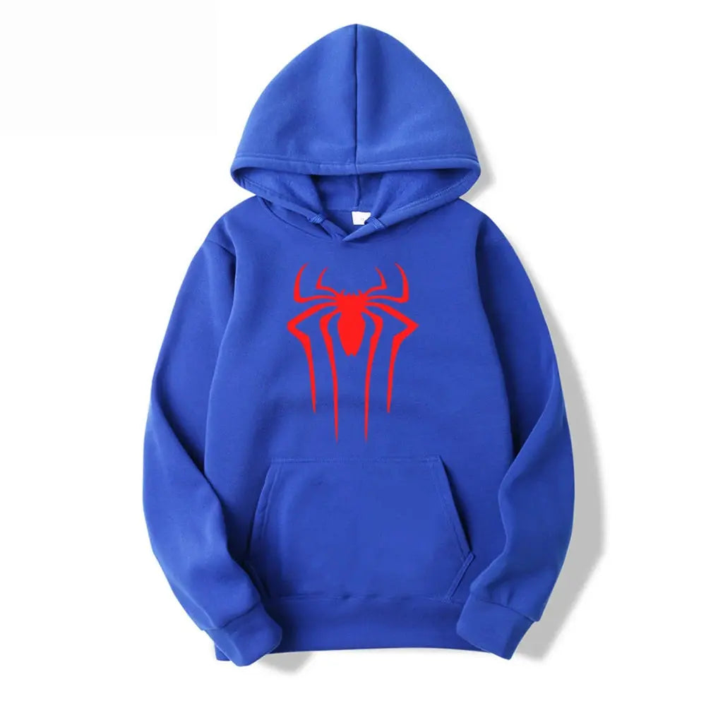 Men's Casual Hoodie Sweatshirt Solid Color Printed Spider Design Fashion Top for Men And Women Autumn Winter Thick Knit Hooded