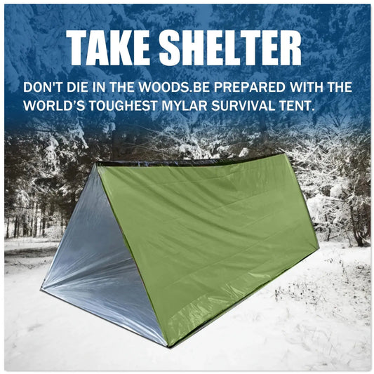 2-Person Outdoor Camping Tent Waterproof Lifesaving Tent Emergency Escape Camping Survival Tent Kit Outdoor Camping Mat My Store