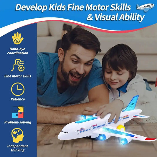 Electronic Aeroplane Toy with Music Autopilot Flash Sound Aircraft Automatic Rotation Plane Educational Toy Gift For Children