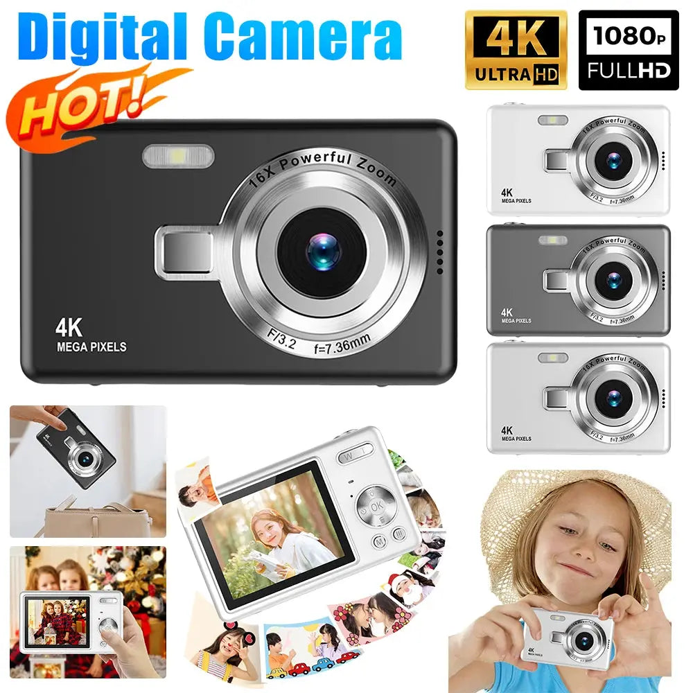 4K HD 1080P Digital Camera 96MP Portable Vlogging Camera 16X Zoom Camcorder Camera 2.4 Inch IPS Screen for Photography and Video