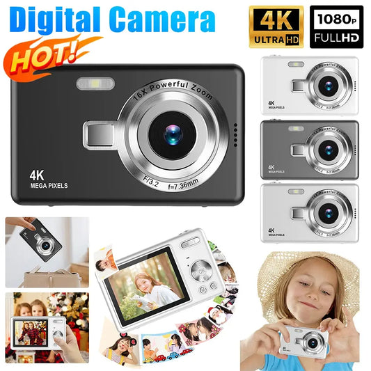 4K HD 1080P Digital Camera 96MP Portable Vlogging Camera 16X Zoom Camcorder Camera 2.4 Inch IPS Screen for Photography and Video