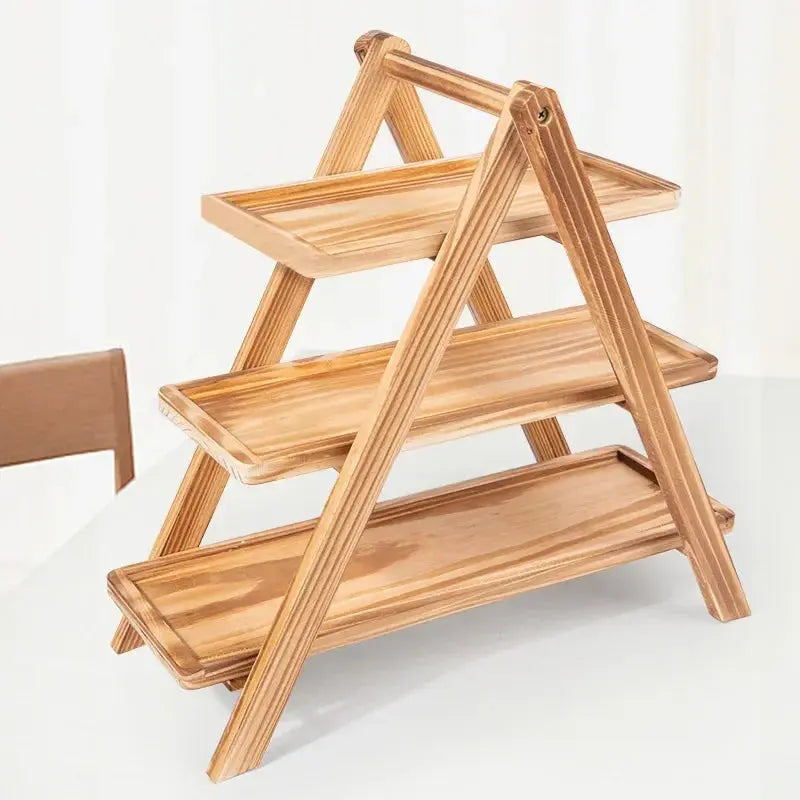 Wooden Three-Layer Serving Trays, Cupcake Stand, Fruit Cake Stand, Dessert Serving Tray, Detachable Rectangle Platter, 3 Tiered