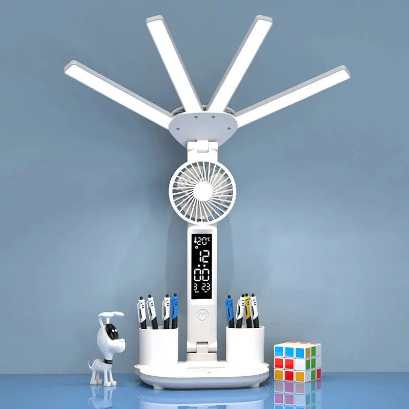 Rechargeable Table Lamp for Study, Desk Lamp Reading Light Led Table Light with Fan, Led Clock Dispaly Reading Lamp Shoporiz