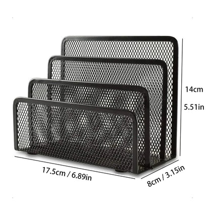 Black Metal Iron Mesh Desk Organizer - Letter Tray Holder for Paper Magazine Book Office Grid Tray