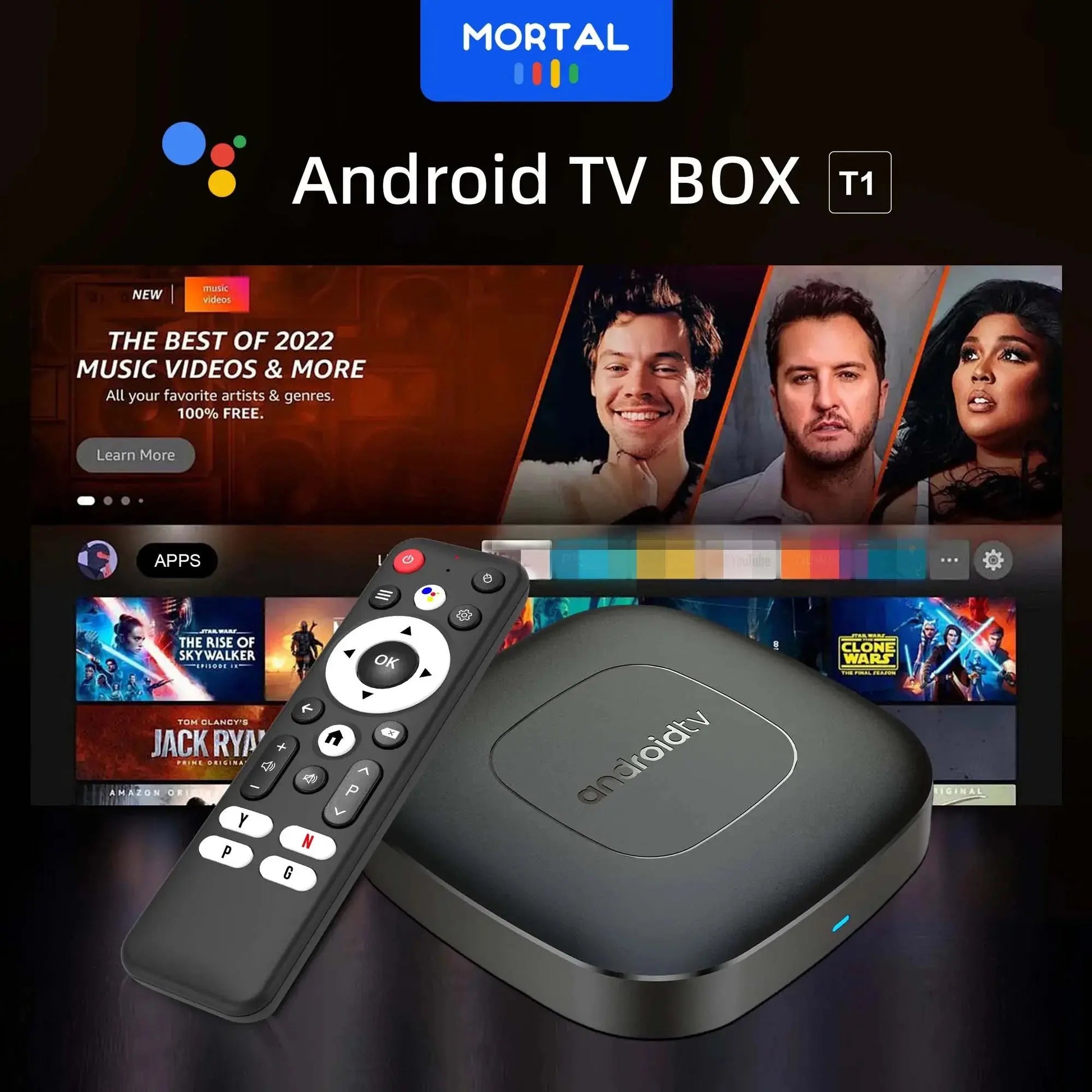 Mortal T1 4K Smart Streaming Media Player Android 14 2.4G&5G Wifi Dual-Band Voice Assistant BT5.0 Allwinner H313 TV Box Shoporiz