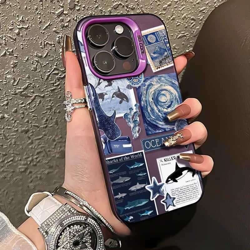 Ocean-Themed Pattern Phone Case for iPhone Shockproof Back Cover Compatible with Multiple Models Anti-Scratch Lightweight Matte
