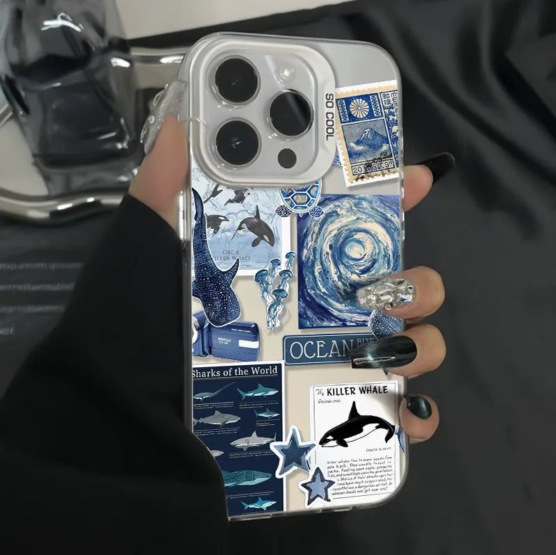 Ocean-Themed Pattern Phone Case for iPhone Shockproof Back Cover Compatible with Multiple Models Anti-Scratch Lightweight Matte