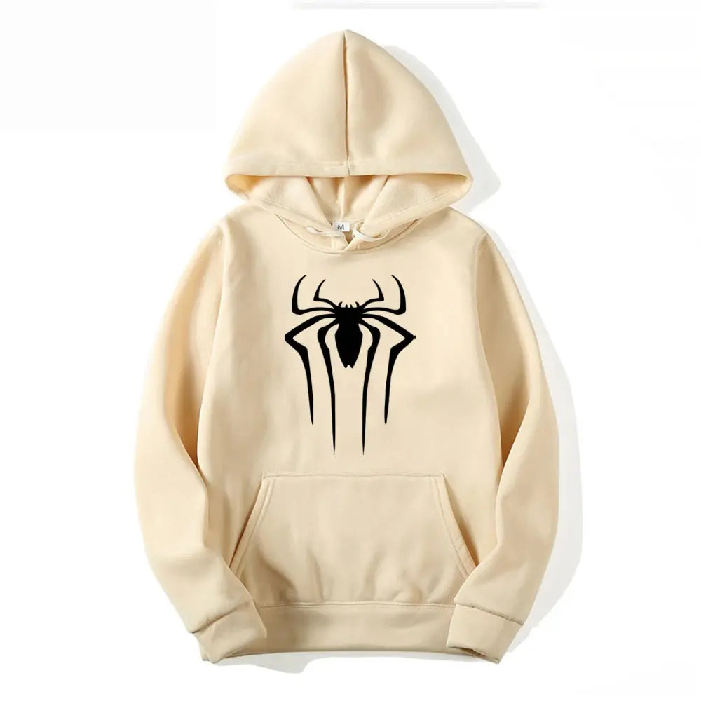 Men's Casual Hoodie Sweatshirt Solid Color Printed Spider Design Fashion Top for Men And Women Autumn Winter Thick Knit Hooded