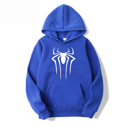 Men's Casual Hoodie Sweatshirt Solid Color Printed Spider Design Fashion Top for Men And Women Autumn Winter Thick Knit Hooded