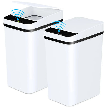 2 Pack 12L Bathroom Automatic Trash Cans Touchless Motion Sensor Slim with Lid for Bathroom Bedroom Living Room Office White
