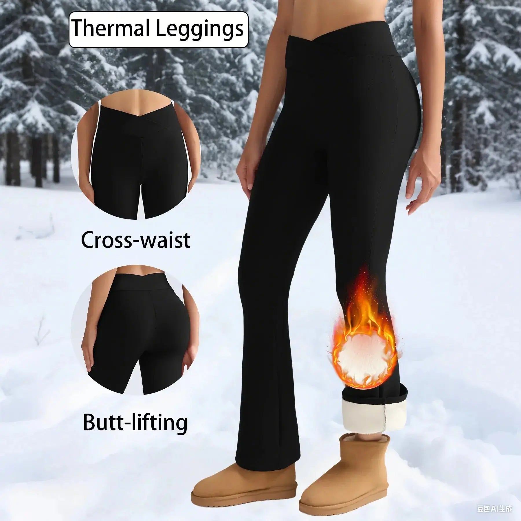 Fleece Women Leggings Thick Flared Pants High-Waisted Thermal Tights Tummy Control Winter Warm Legging Casual Wear Shoporiz