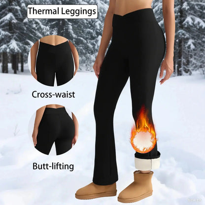 Fleece Women Leggings Thick Flared Pants High-Waisted Thermal Tights Tummy Control Winter Warm Legging Casual Wear Shoporiz