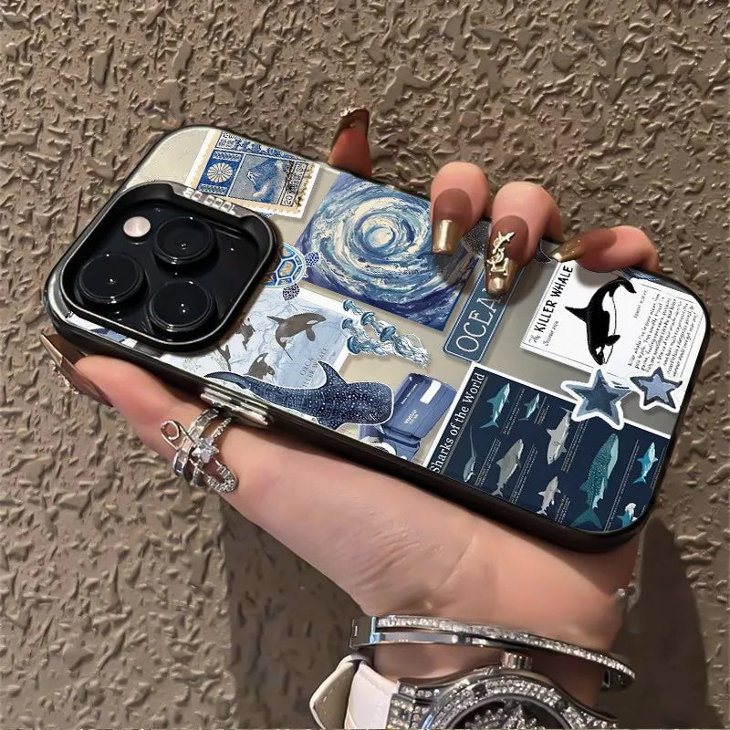 Ocean-Themed Pattern Phone Case for iPhone Shockproof Back Cover Compatible with Multiple Models Anti-Scratch Lightweight Matte