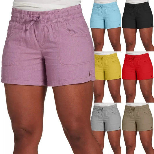 Women Fashion Casual Solid Color Elastic Waist Split Shorts Casual Short Pants shoporiz