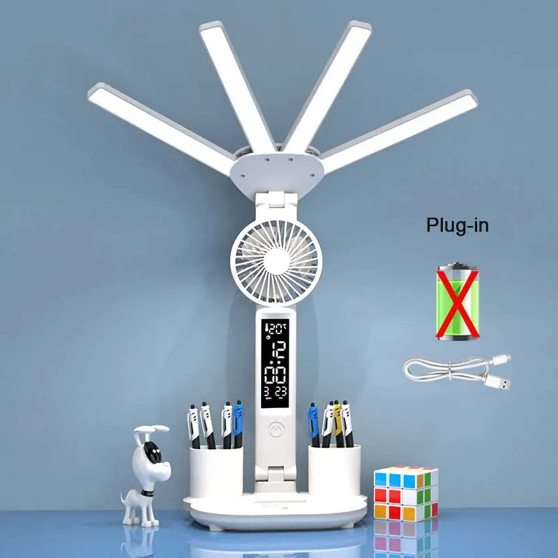 Rechargeable Table Lamp for Study, Desk Lamp Reading Light Led Table Light with Fan, Led Clock Dispaly Reading Lamp Shoporiz