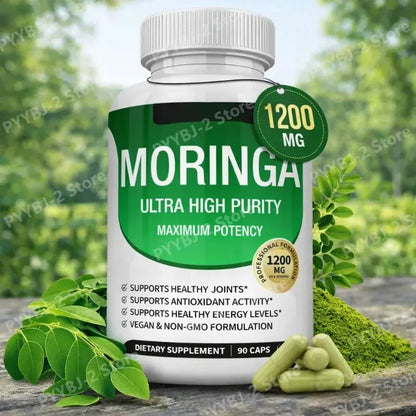Moringa Capsules 1200mg Pure Moringa Powder Oleifera Leaf Superfood Rich in Antioxidant Skin Health Immune Support Natural