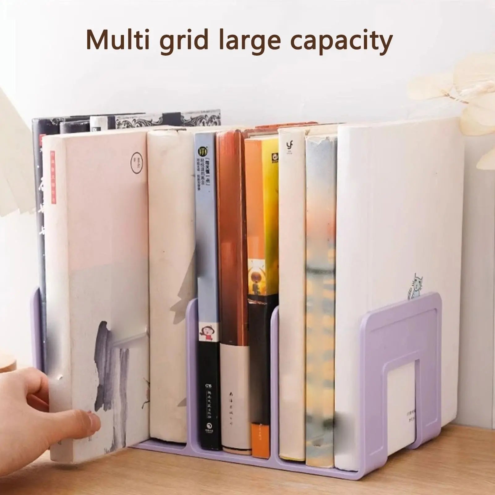 ABS Bookends Stand Bookshelf Divider Book Paper Files Storage Rack 4 Compartments Rack Book Organizer for Home Office Classroom Shoporiz