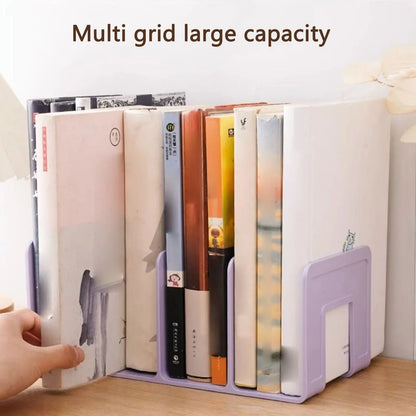 ABS Bookends Stand Bookshelf Divider Book Paper Files Storage Rack 4 Compartments Rack Book Organizer for Home Office Classroom Shoporiz