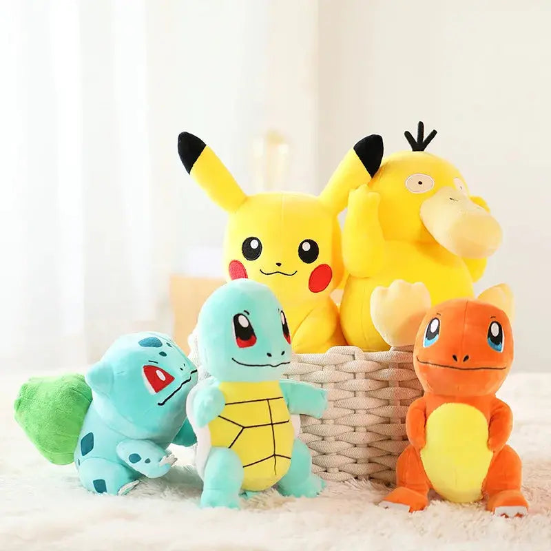 Kawaii Pokemon Plush Toys Set - Pikachu Pichu Charmander Squirtle Psyduck Anime Soft Dolls for Kids Birthday Christmas Gifts