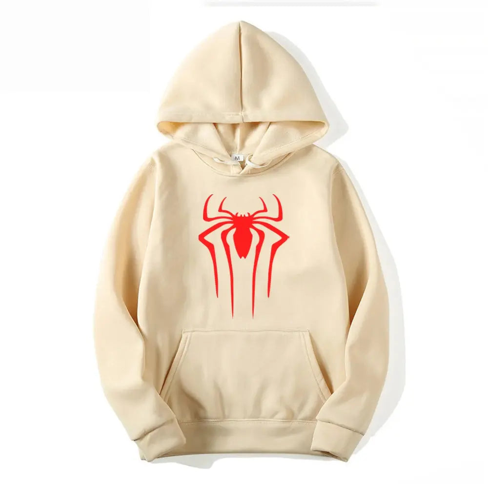 Men's Casual Hoodie Sweatshirt Solid Color Printed Spider Design Fashion Top for Men And Women Autumn Winter Thick Knit Hooded