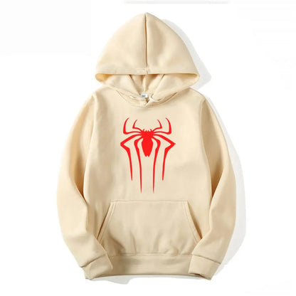 Men's Casual Hoodie Sweatshirt Solid Color Printed Spider Design Fashion Top for Men And Women Autumn Winter Thick Knit Hooded