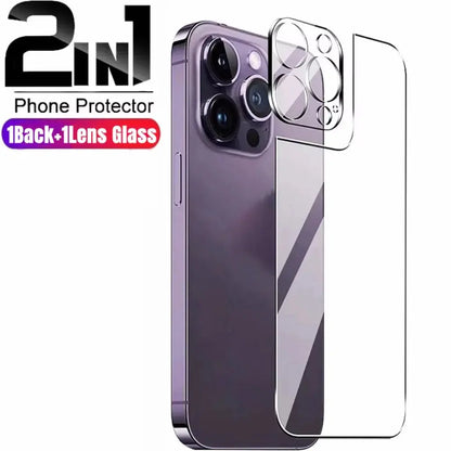 NNBILI 2in1 Back Tempered Glass For IPhone 16 15 14 13 12 Pro Max 15 Plus 15 Pro Max 16Pro Back Screen Protector With Lens Glass