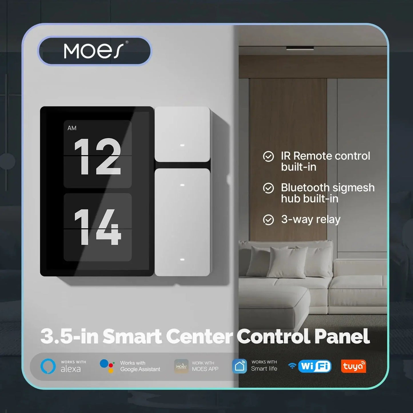 MOES Tuya WiFi Smart Control Panel 3.5' Touch Screen with 3 Relays Buttons IR Remote Bluetooth Sigmesh Hub for Home Automation Shoporiz