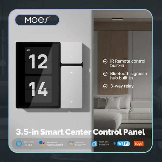 MOES Tuya WiFi Smart Control Panel 3.5' Touch Screen with 3 Relays Buttons IR Remote Bluetooth Sigmesh Hub for Home Automation