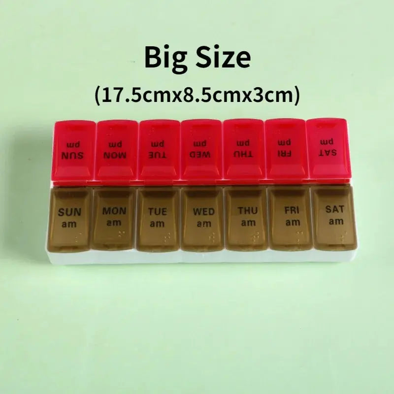 Portable Weekly Travel Pill Case 7 Days Organizer 14 Grids for Tablets Vitamins Medicine & Fish Oils Storage Container