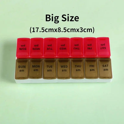 Portable Weekly Travel Pill Case 7 Days Organizer 14 Grids for Tablets Vitamins Medicine & Fish Oils Storage Container