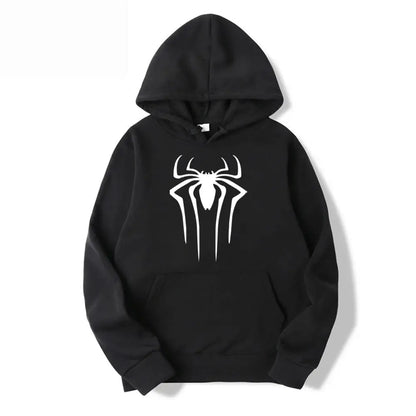 Men's Casual Hoodie Sweatshirt Solid Color Printed Spider Design Fashion Top for Men And Women Autumn Winter Thick Knit Hooded