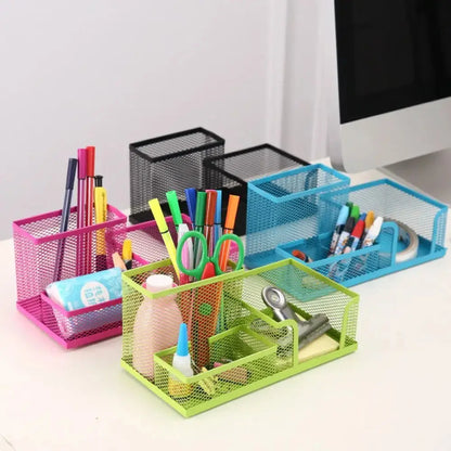 New 3/4 Grids Table Organizer Office Desk Top Storage Box Black Mesh Pen Holder File Storage Rack Metal Pen Holder