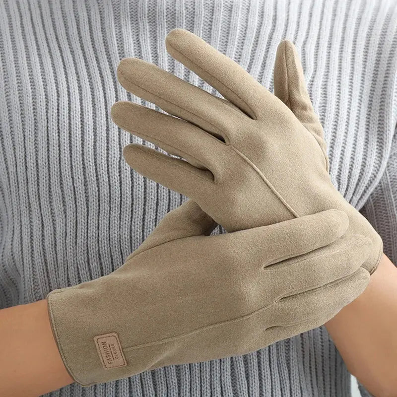 Men's Winter Touch Screen Gloves Thicken Velvet inside Suede Fashion Solid Color Outdoor Cycling Drive Warm Gloves for Adults