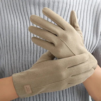 Men's Winter Touch Screen Gloves Thicken Velvet inside Suede Fashion Solid Color Outdoor Cycling Drive Warm Gloves for Adults