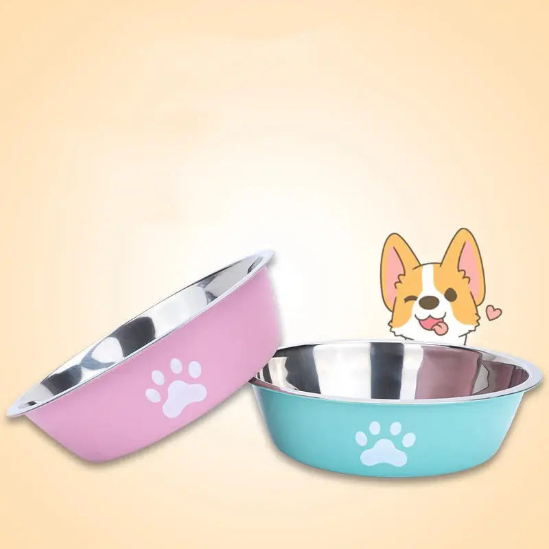 Stainless steel dog basin paw print pet supplies cat bowl dog bowl silicone anti-slip design pet drinking water feeding bowl