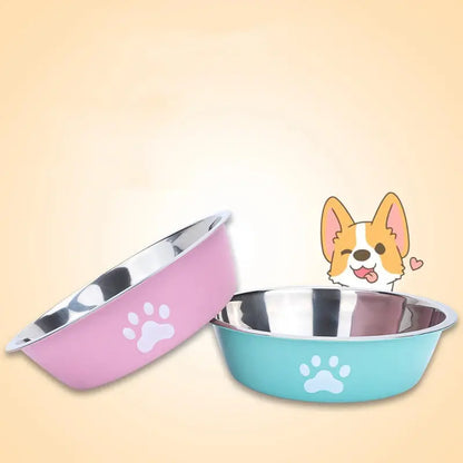 Stainless steel dog basin paw print pet supplies cat bowl dog bowl silicone anti-slip design pet drinking water feeding bowl