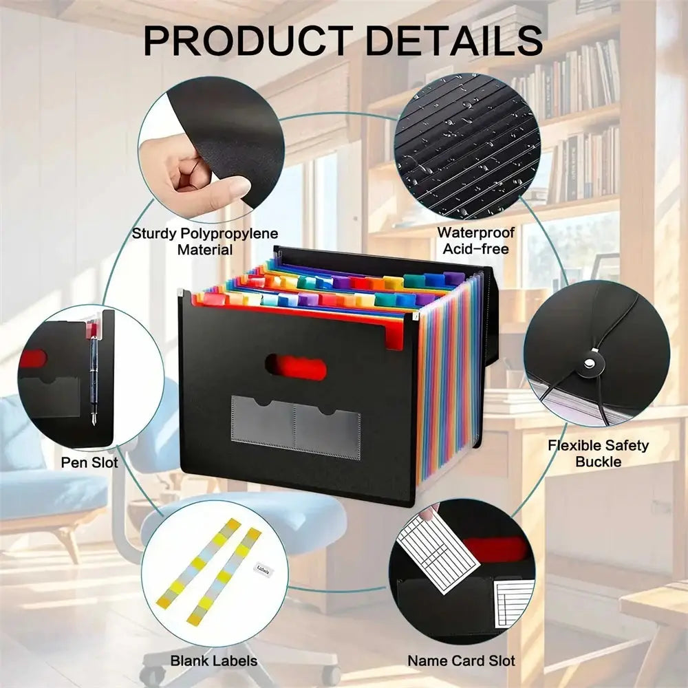 Accordion File Organizer 13 Grid Sealed Flap Folder with  Waterproof Office/Home Document Storage Multi-Pocket A4 Folder Shoporiz