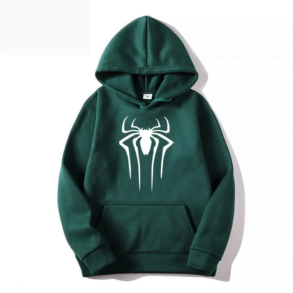 Men's Casual Hoodie Sweatshirt Solid Color Printed Spider Design Fashion Top for Men And Women Autumn Winter Thick Knit Hooded