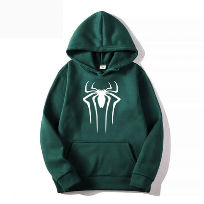 Men's Casual Hoodie Sweatshirt Solid Color Printed Spider Design Fashion Top for Men And Women Autumn Winter Thick Knit Hooded